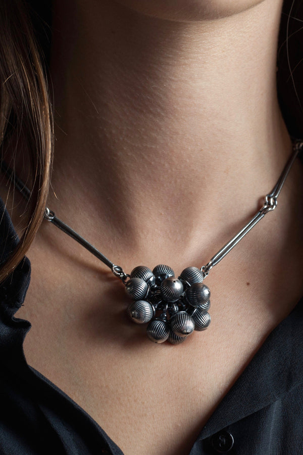 Bauble Necklace - Oxidised Silver
