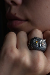 Owl Ring with Yellow Sapphires