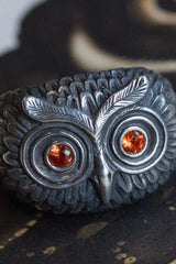 Oxidised silver statement Owl Ring, inspired by Harry Potter's owl Hedwig, with Madeira citrine eyes