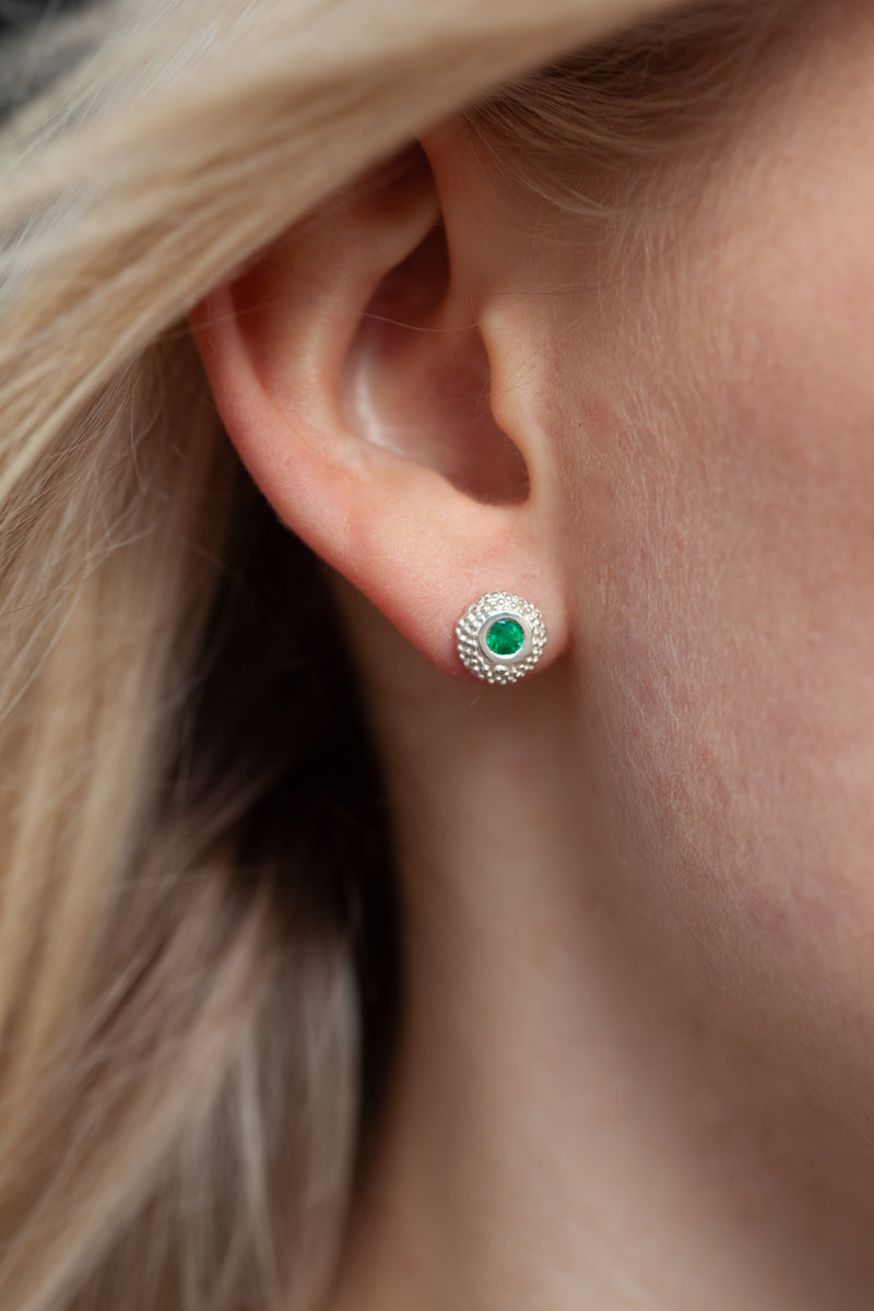 May Emerald Bobbled Pollen Stud Earrings