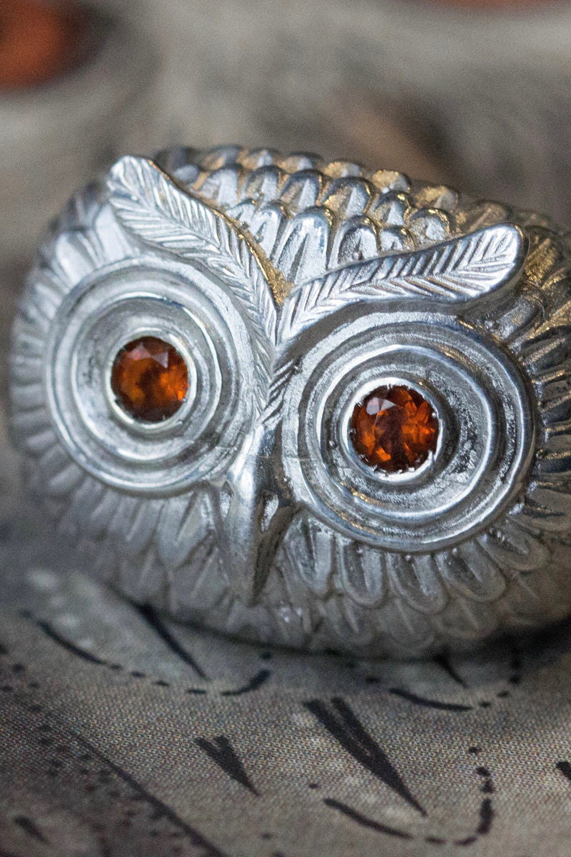 A statement Owl Ring, inspired by Harry Potter's owl Hedwig, with Madeira citrine eyes