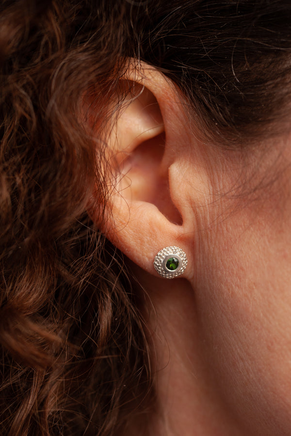 October Green Tourmaline Bobbled Pollen Stud Earrings