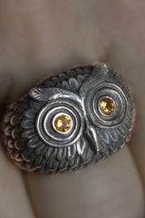 Owl Ring with Yellow Sapphires