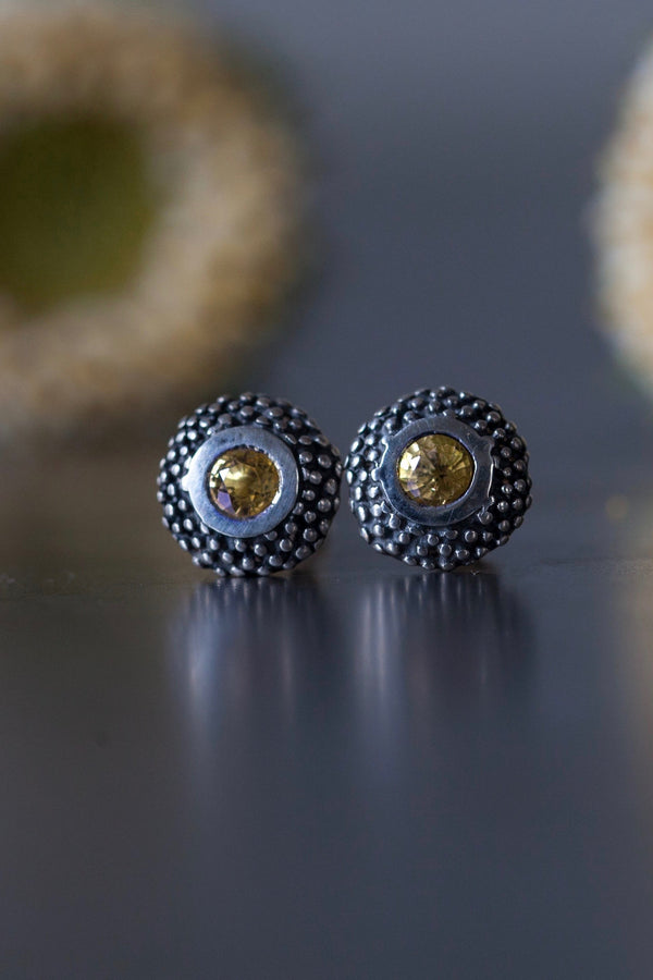 My Bobbled Pollen Stud Earrings are set with Yellow Topaz November's birthstones