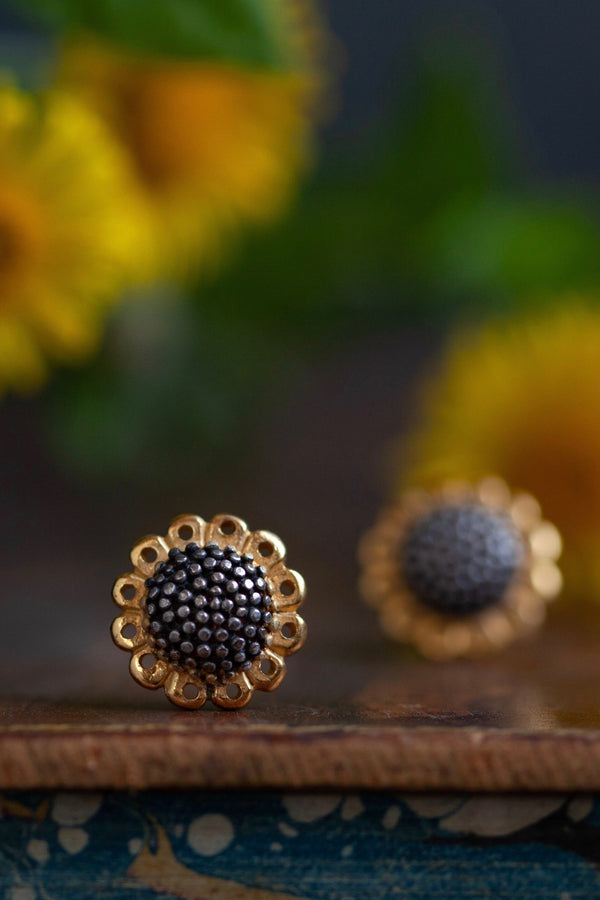 My Sunflower Stud Earrings feature delicate sunflower heads in mix and match metals