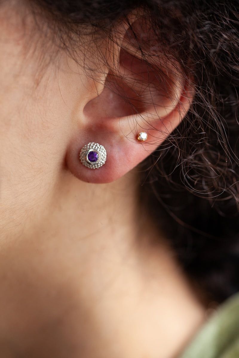 February Amethyst Bobbled Pollen Stud Earrings