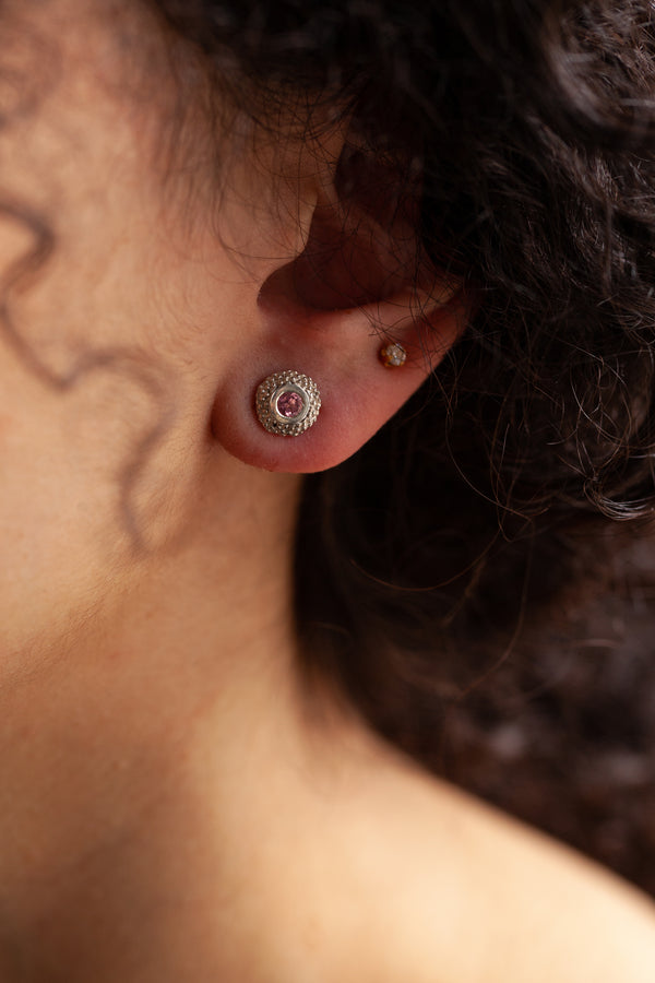 October Pink Tourmaline Bobbled Pollen Stud Earrings