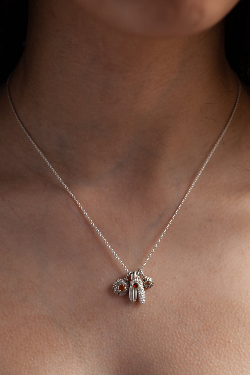 July Ruby Birthstone 5 Pollen Charm Cluster Pendant Necklace