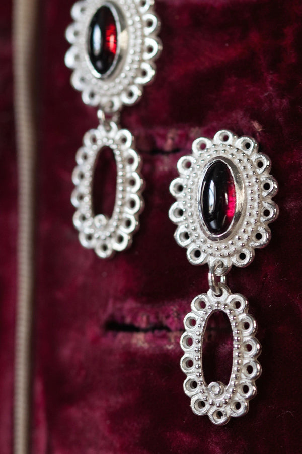 My two-part Garnet Baroque Drop Earrings were inspired by antique lace
