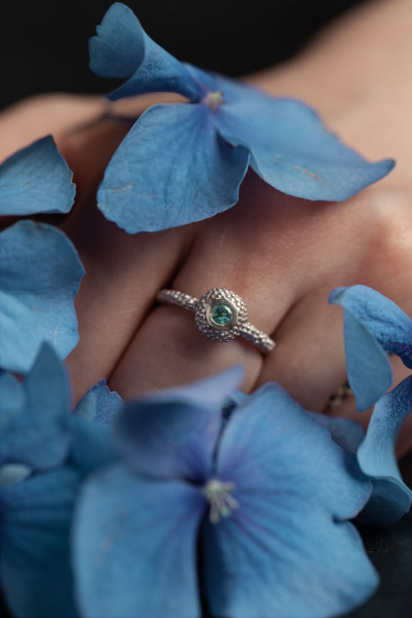 March Aquamarine Bobbled Pollen Stacking Ring