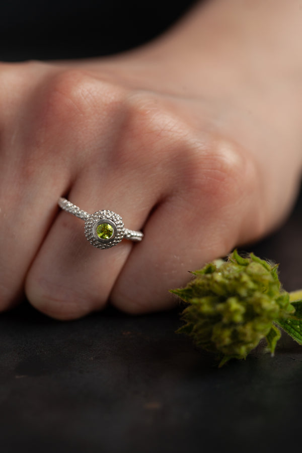 August Peridot Bobbled Pollen Stacking Ring