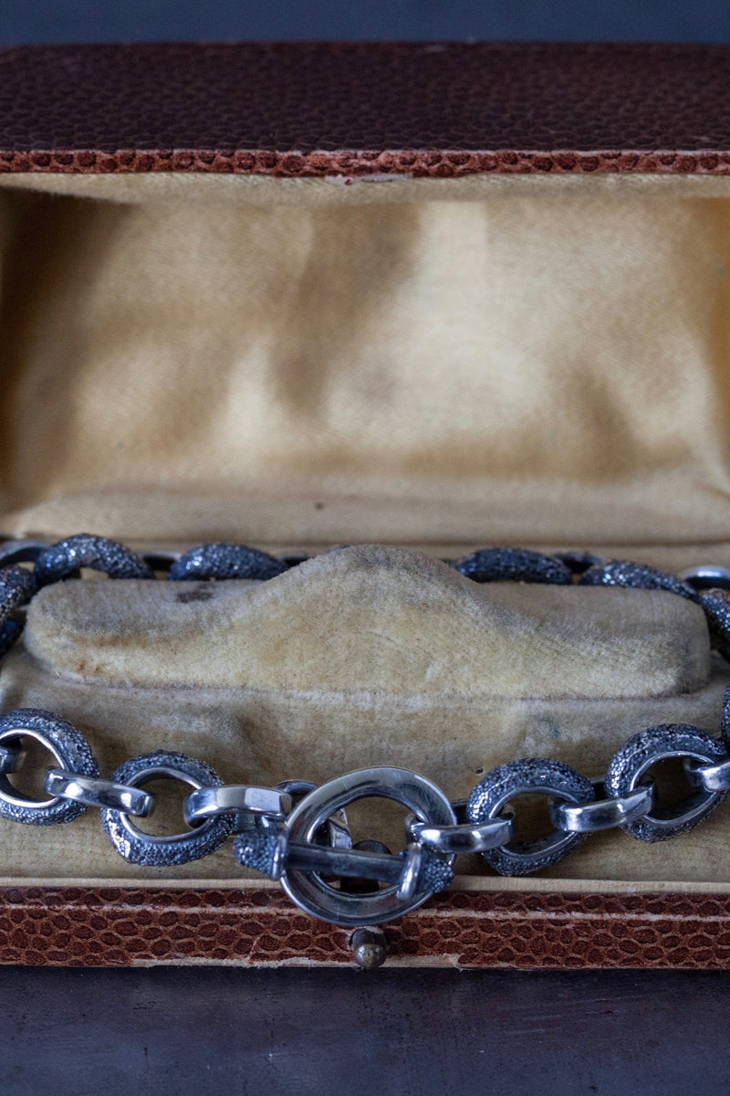 My bold Textured Oval Hoop Bracelet features textured ovals linked by shiny hoops