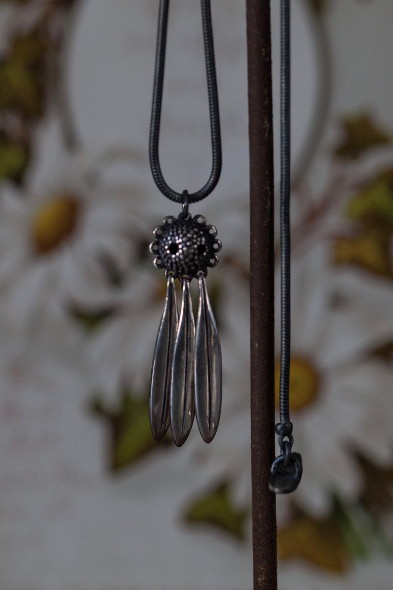 My Three Petal Aster Pendant features a domed beaded flower head with three graceful petals