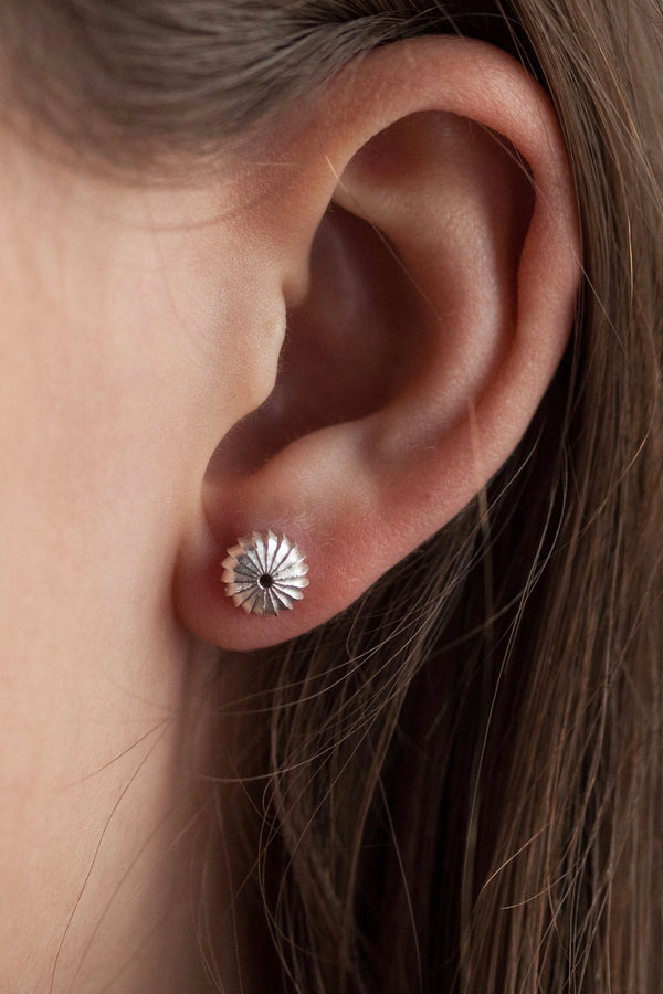 My Clementine Stud Earrings worn by a model in silver