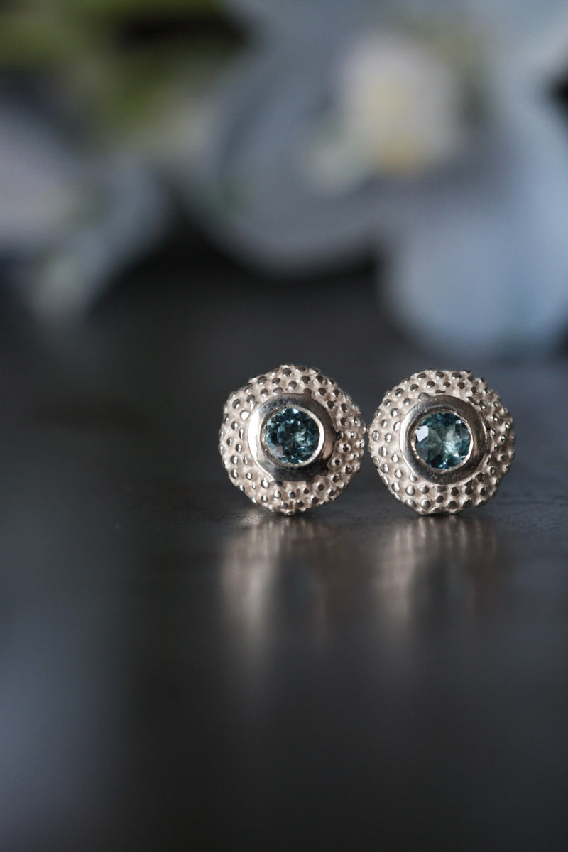 My Bobbled Pollen Stud Earrings are set with Aquamarines March's birthstones