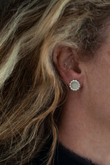 My Sunflower Studs with Detachable Chains with stud only worn by a model in silver