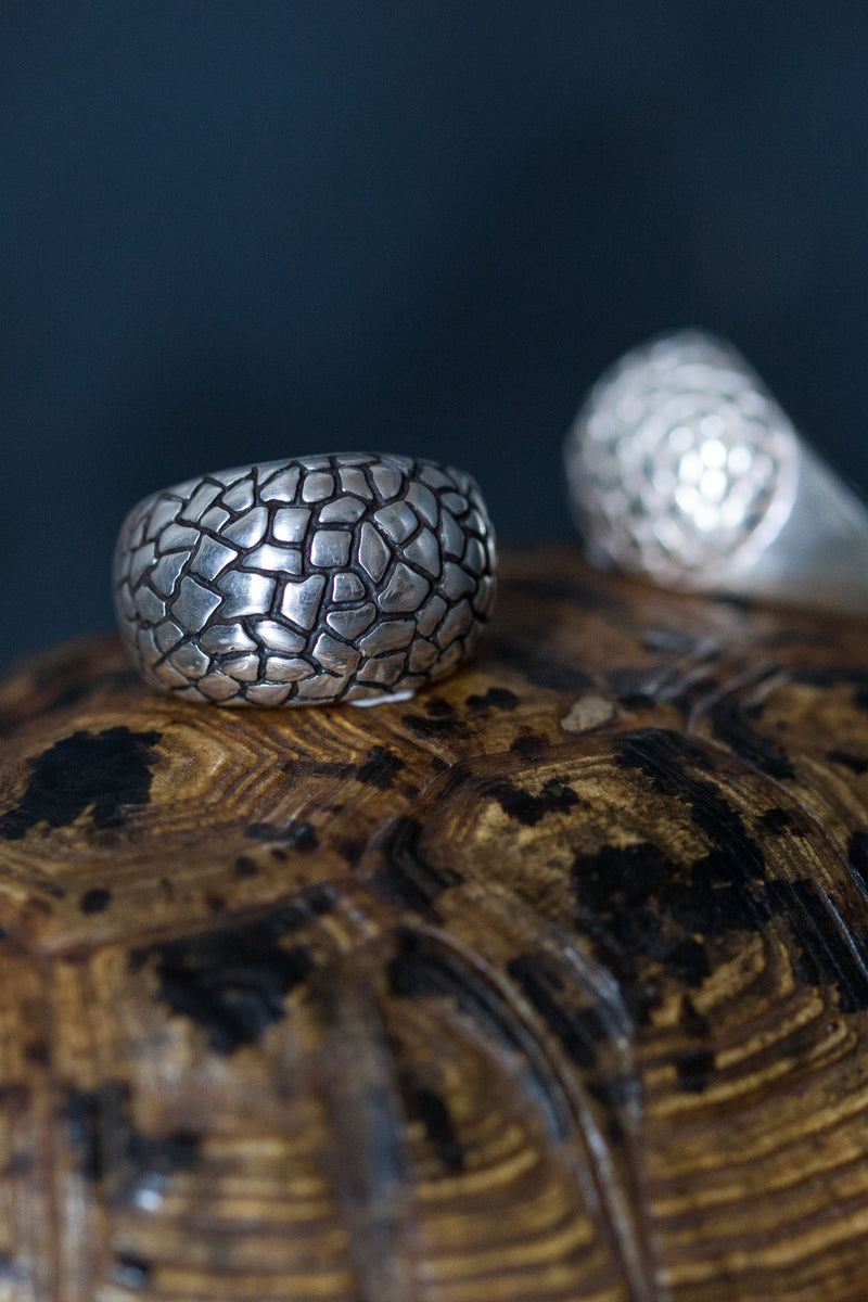 A chunky Turtle Ring inspired by the geometric pattern of a turtle shell