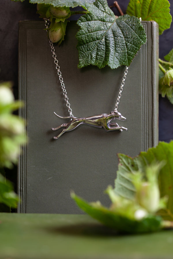 A necklace created especially for whippet lovers! A pendant whippet on a belcher chain.