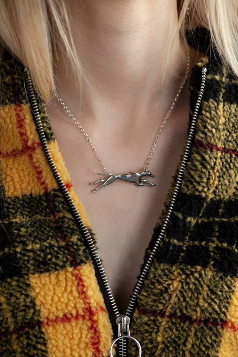 A necklace created especially for whippet lovers! A pendant whippet on a belcher chain.