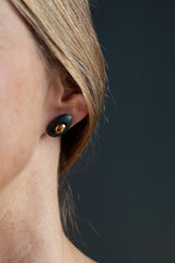 Small Oval Cuffs with detachable oval studs that can be worn three ways - both pieces together, just the small golden studs or the large black studs.