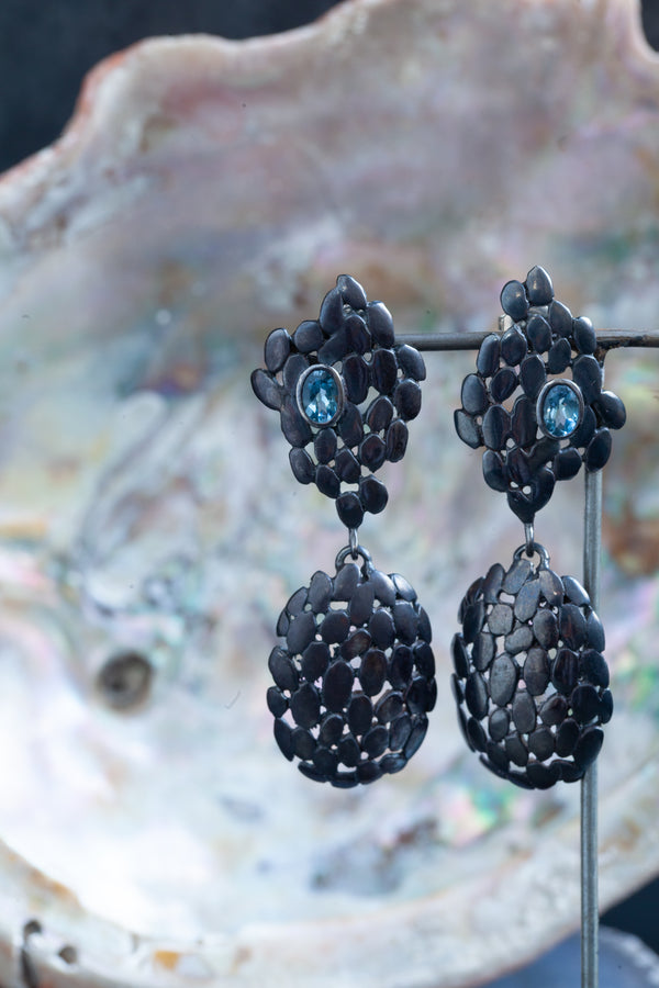 Aquamarine Turtle Shell Drop Earrings