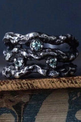 My Branch Ring with Tourmalines in oxidised silver set with 3 blue gemstones