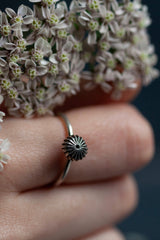 My Clementine Stacking Ring has an elegant striped centrepiece inspired by the fruit worn in oxidised silver