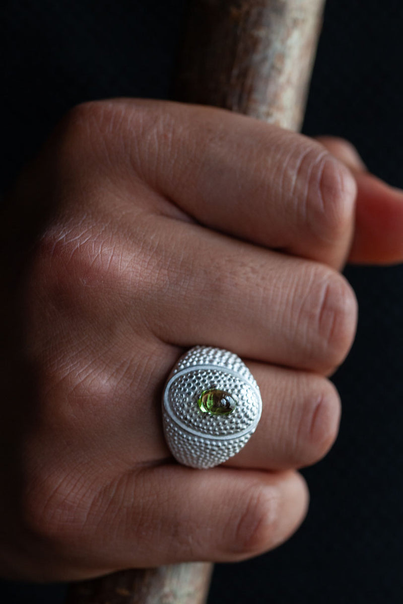Serpent Eye Signet Ring with Cabouchon Peridot