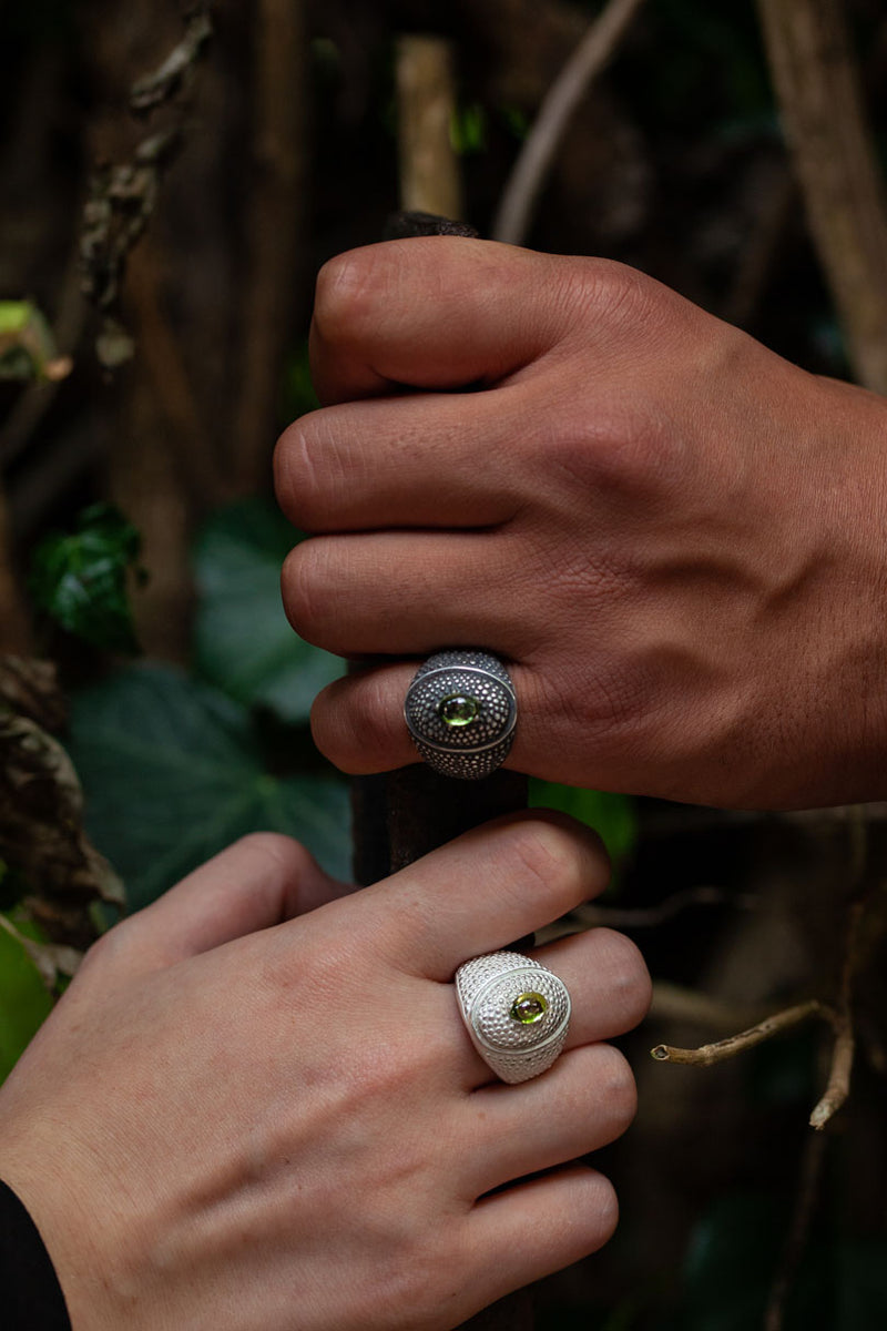 Serpent Eye Signet Ring with Cabouchon Peridot