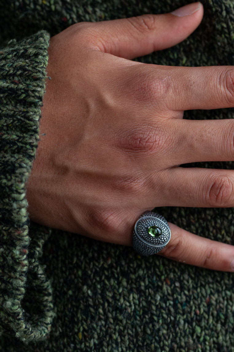 Serpent Eye Signet Ring with Cabouchon Peridot