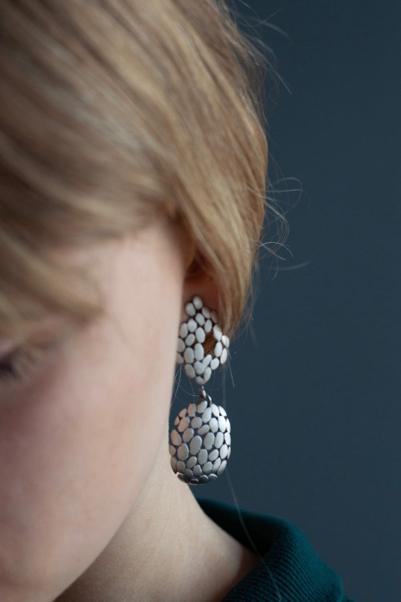 My Turtle Shell Drop Earrings are two-part earrings that combine silver and oxidised silver into turtle shell-like design