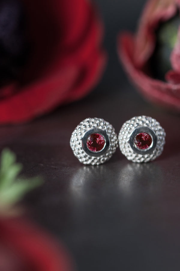 My Bobbled Pollen Stud Earrings are set with Rubies July's birthstones