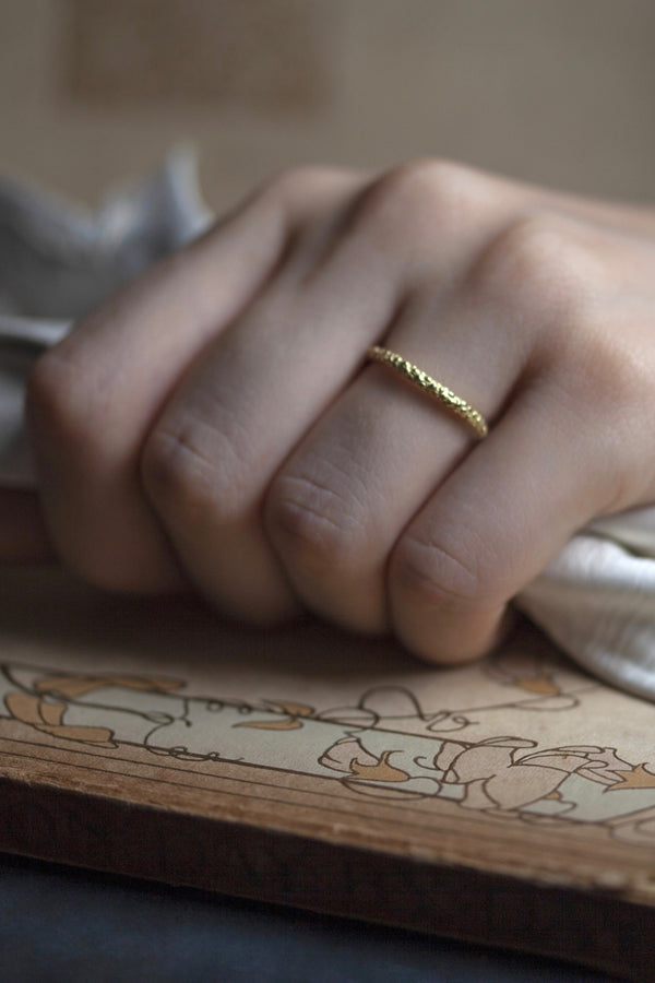 My 18ct Gold Midi Stacking rings worn to show texture and width as wedding band