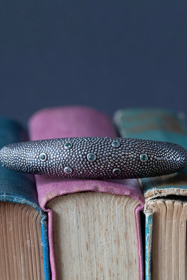 My Axolotl Cuff Bangle is studded with 7 blue and green Tourmalines and elevated by my signature bobble texture