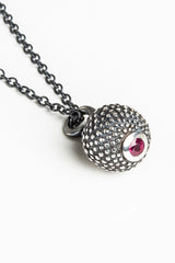 July Ruby Birthstone Ball and Chain Pendant Necklace