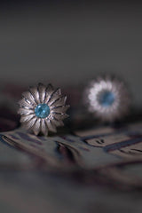 My March Aquamarine Birthstone Satsuma Studs are subtly striped and set with gemstones