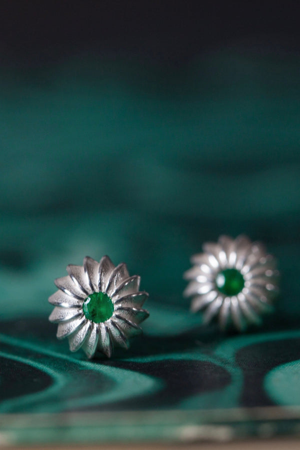 My May Emerald Birthstone Satsuma Studs are subtly striped and set with gemstones