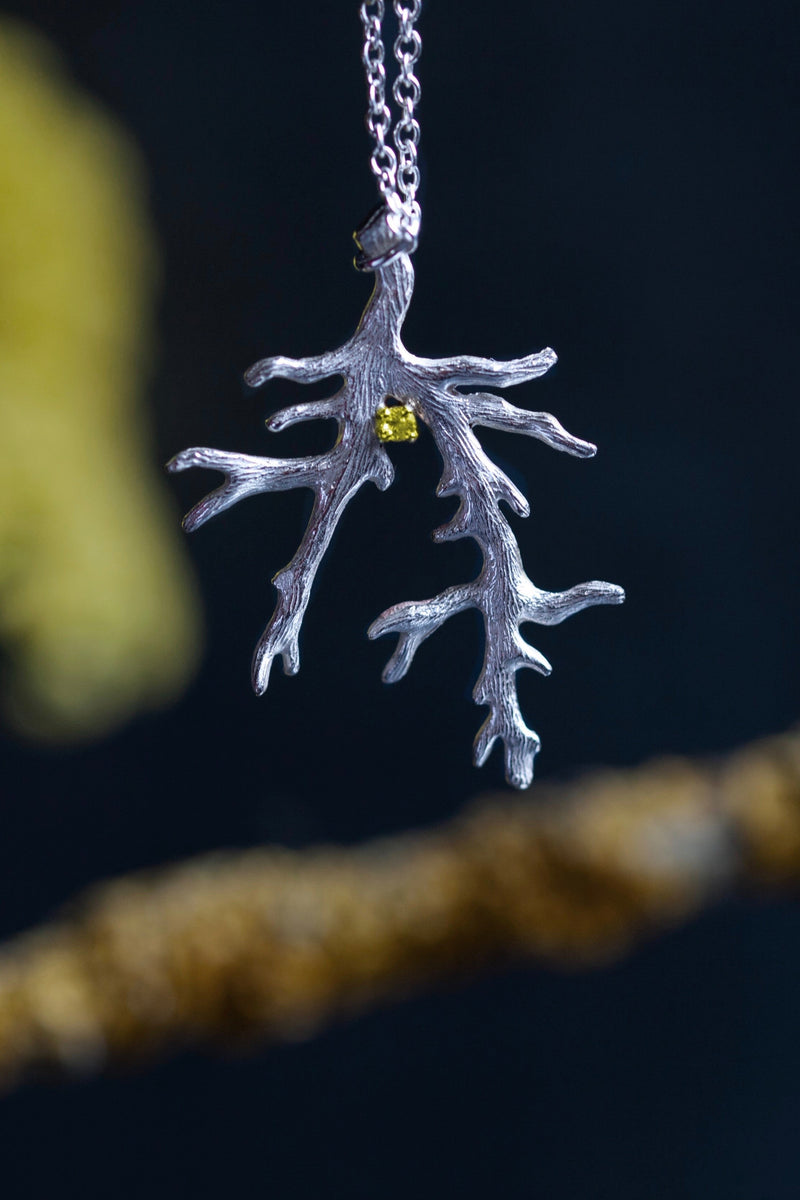 My branch pendant, with a Yellow Topaz November's birthstone, on a delicate trace chain that can be worn at two lengths