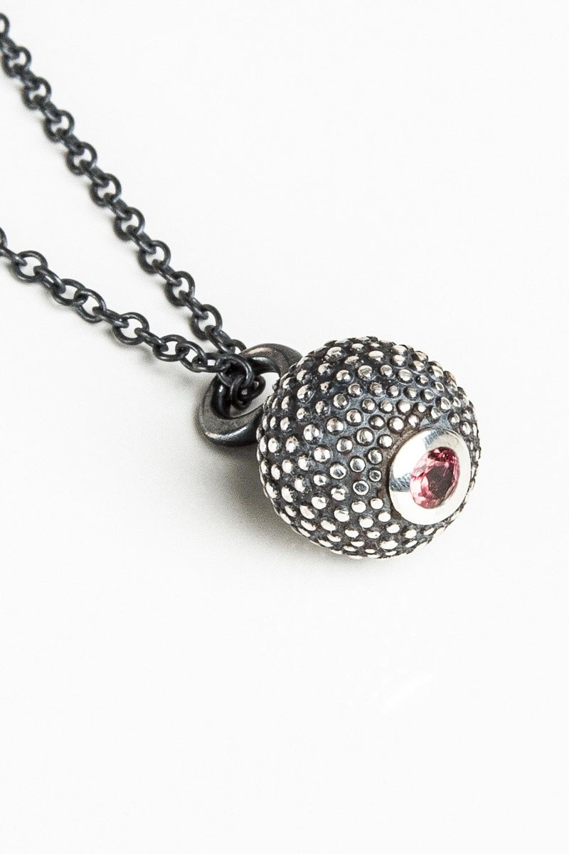 October Pink Tourmaline Birthstone Ball and Chain Pendant Necklace