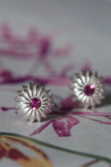 My October Pink Tourmaline Birthstone Satsuma Studs are subtly striped and set with gemstones
