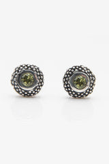 My August Peridot Bobbled Pollen Stud Earrings in oxidised silver