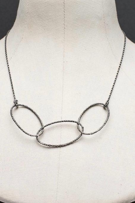 My Triple Oval Bobbled Hoop necklace with 3 interlocking oval hoops in oxidised silver