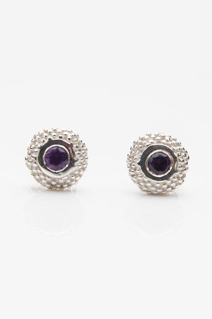 My February Amethyst Bobbled Pollen Stud Earrings in silver