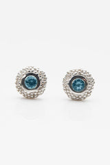 My March Aquamarine Bobbled Pollen Stud Earrings in silver