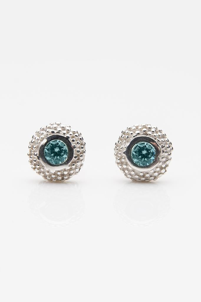 My October Blue Tourmaline Bobbled Pollen Stud Earrings in silver