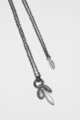 Three Pod Feather Cluster Necklace (Long)
