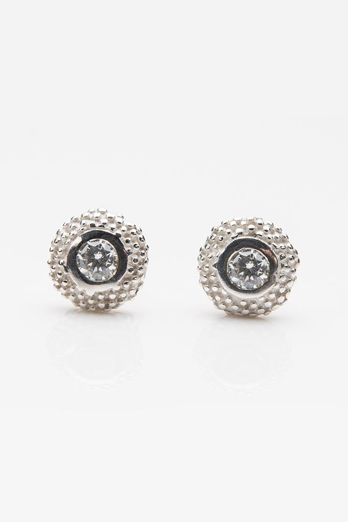 My April Cubic Zirconia Bobbled Pollen Stud Earrings in silver