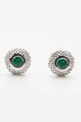 My May Emerald Bobbled Pollen Stud Earrings in silver