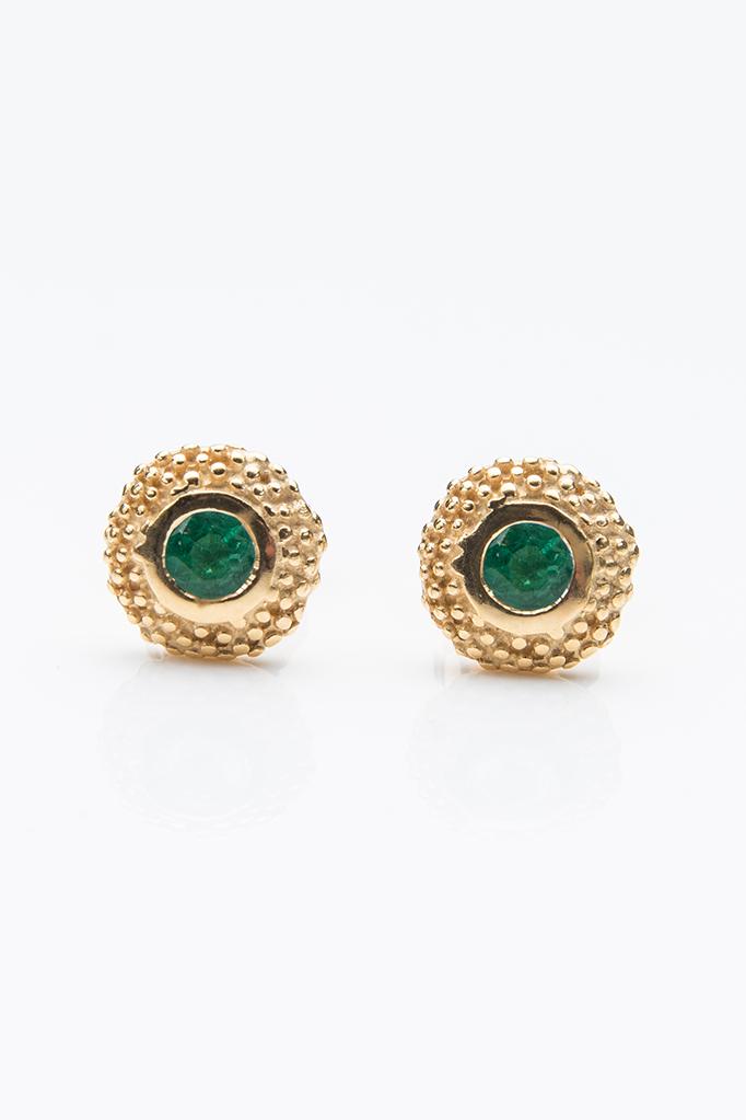 My May Emerald Bobbled Pollen Stud Earrings inyellow gold plated silver