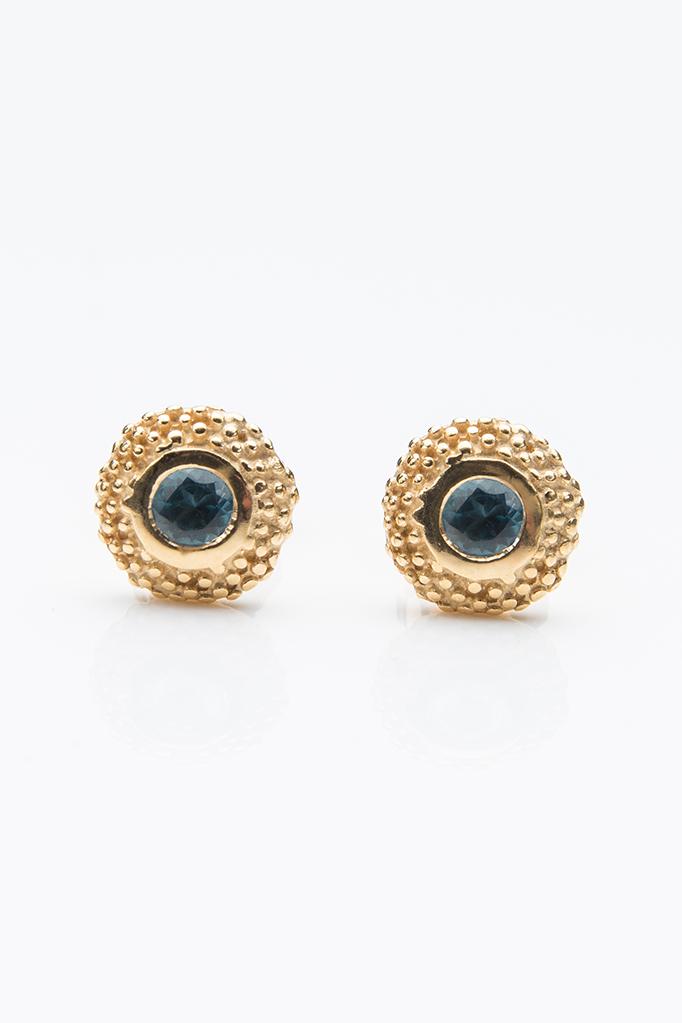 My November London Blue Topaz Bobbled Pollen Stud Earrings inyellow gold plated silver